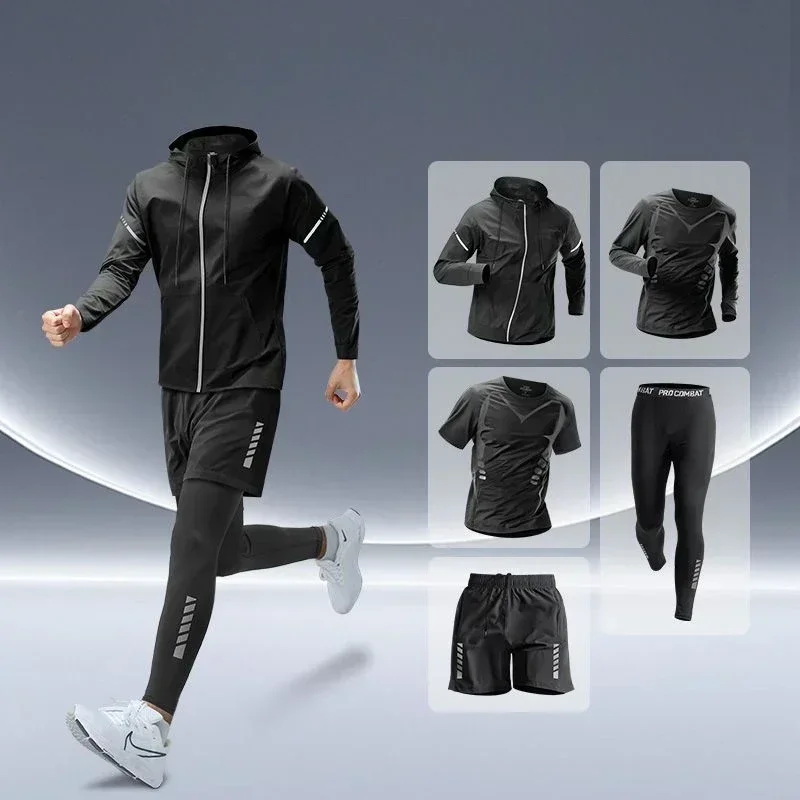 Running Gear Autumn - Męski zestaw do biegania fitness, obcisłe,